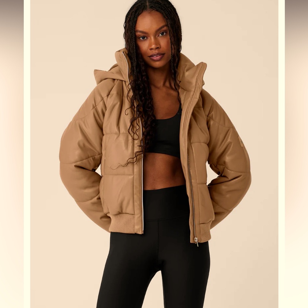 All faux Leather Boss Puffer Cinnamon Brown Small NWT
